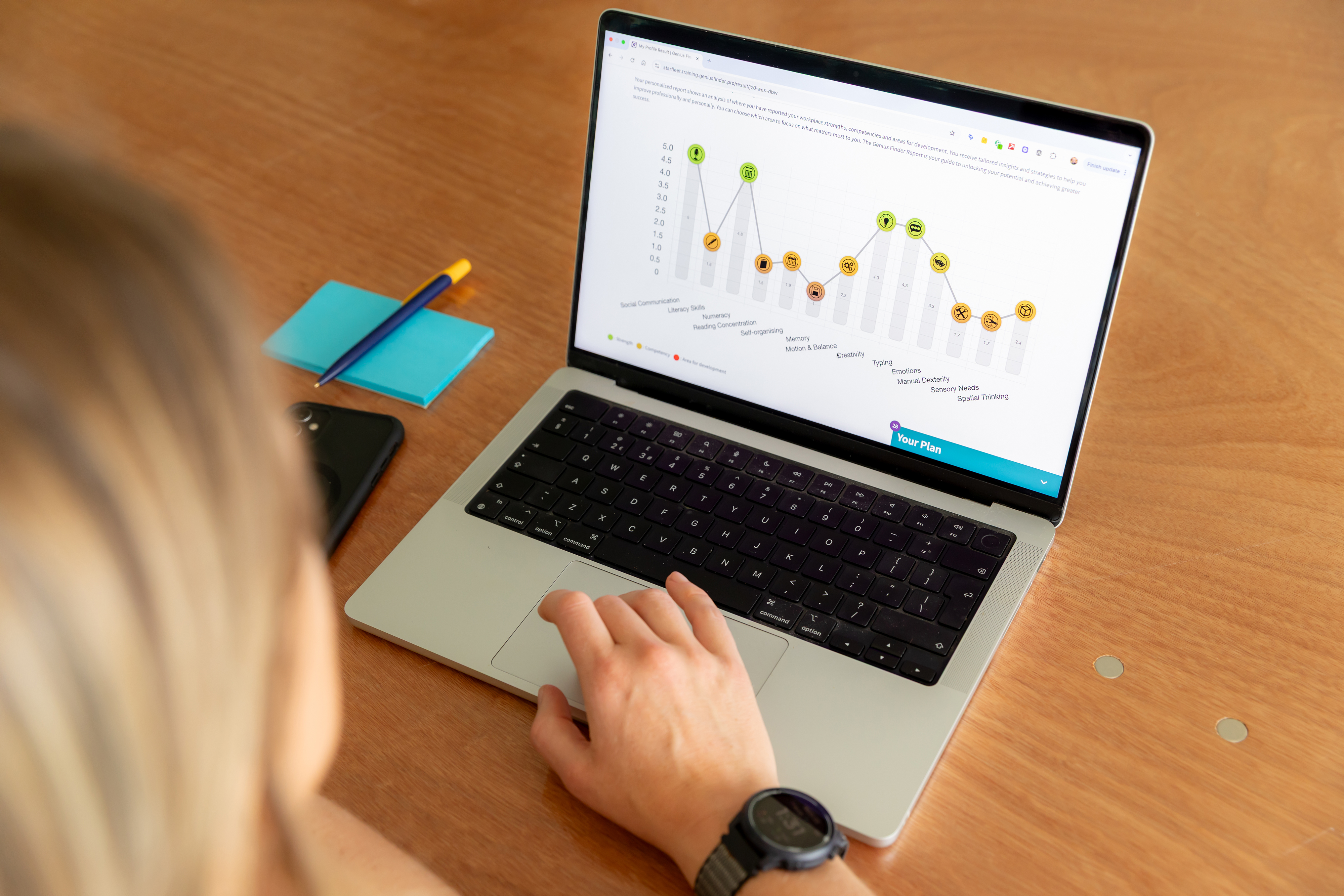 Close up photo of a person at a laptop with Genius Finder on the screen